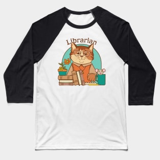 Busy Librarian Cat and Mouse Baseball T-Shirt